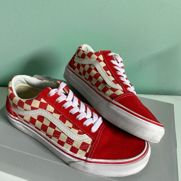 red and checkered vans